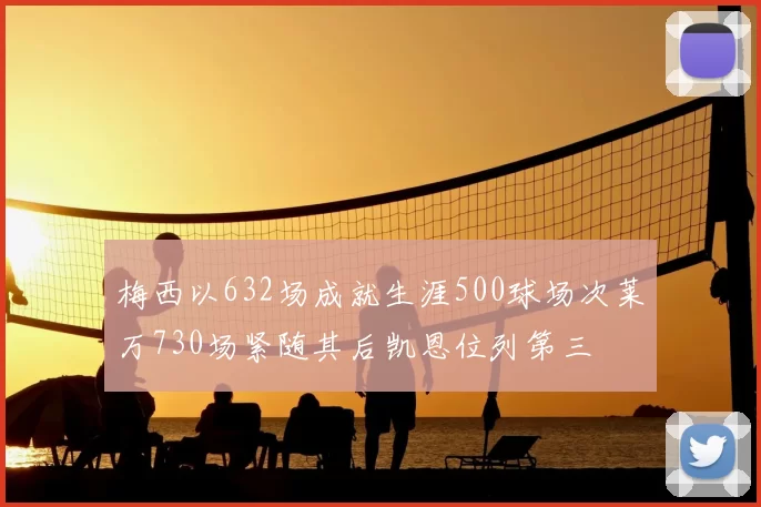梅西以632场成就生涯500球场次莱万730场紧随其后凯恩位列第三